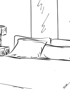 Dessin vectoriel d'une chambre confort des Suites du Lac à Aix les Bains.